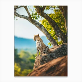 Leopard Sitting On A Rock Canvas Print