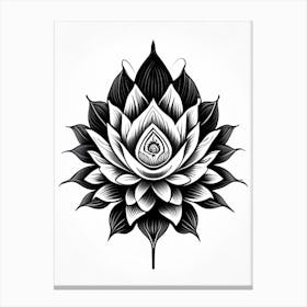 Lotus Flower, Symbol, Third Eye Simple Black & White Illustration 3 Canvas Print