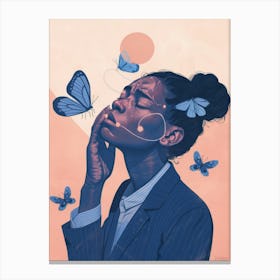 Woman With Butterflies On Her Face Canvas Print