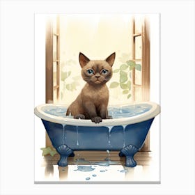 Burmese Cat In Bathtub Botanical Bathroom 2 Canvas Print