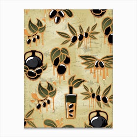 Olives Seamless Pattern - olives poster, kitchen wall art Canvas Print