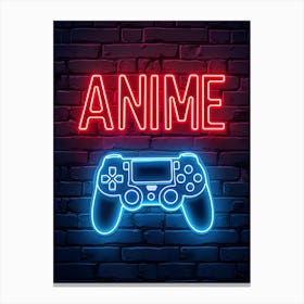 Neon Anime Game Controller On Brick Wall Gaming Poster Canvas Wall Room Decor Canvas Print