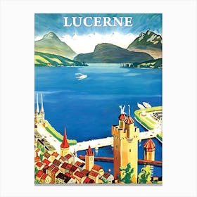 Lucerne, Switzerland, Aerial View, Travel Poster Canvas Print