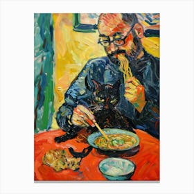 Portrait Of A Man With Cats Eating A Salad  1 Canvas Print