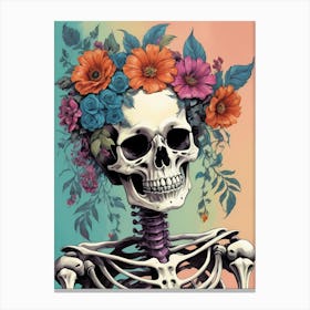 Floral Skeleton In The Style Of Pop Art (34) Canvas Print