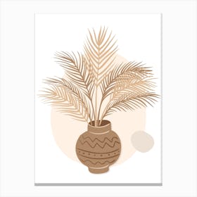 Palm Tree In A Pot Beige Boho Botanical Canvas Print