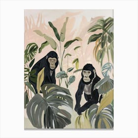 Gorillas Pastels Jungle Illustration 1 Canvas Print