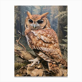 Collared Scops Owl Relief Illustration 2 Canvas Print