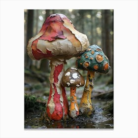 Three Mushrooms In The Forest Canvas Print