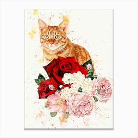 Cat With Roses Canvas Print