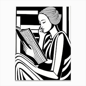 Just a girl who loves to read, Lion cut inspired Black and white Stylized portrait of a Woman reading a book, reading art, book worm, Reading girl 183 Canvas Print