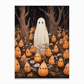 Cute Bedsheet Ghost, Botanical Halloween Watercolour 77 Canvas Print
