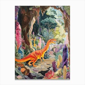 Colourful Dinosaur In A Crystal Cave 2 Canvas Print