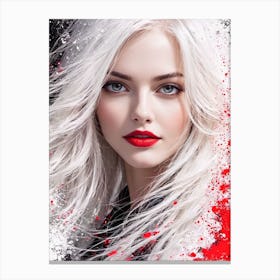 White Haired Girl With Red Lipstick Canvas Print