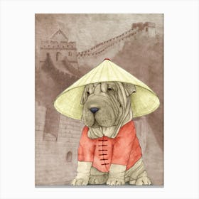 Shar Pei With The Great Wall Canvas Print