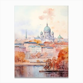 Helsinki Finland In Autumn Fall, Watercolour 2 Canvas Print