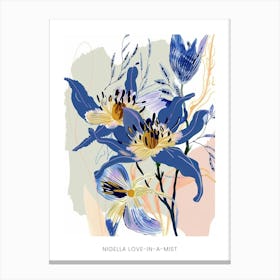 Colourful Flower Illustration Poster Nigella Love In A Mist 4 Canvas Print