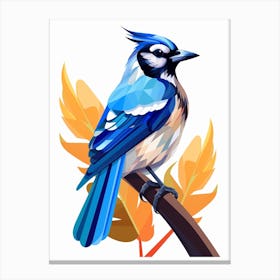 Colourful Geometric Bird Blue Jay 1 Canvas Print