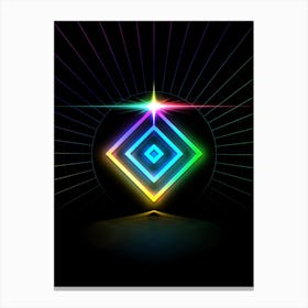 Neon Geometric Glyph in Candy Blue and Pink with Rainbow Sparkle on Black n.0044 Canvas Print