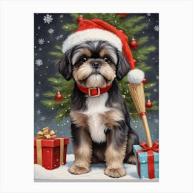 Christmas Shih Tzu Dog Wear Santa Hat (26) Canvas Print