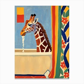 Giraffe In Bath 2 Canvas Print