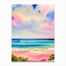 Horseshoe Bay Beach, Bermuda Pink Watercolour Canvas Print