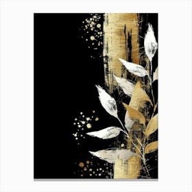 Gold Leaves On Black Background 9 Canvas Print