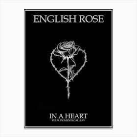 English Rose In A Heart Line Drawing 2 Poster Inverted Canvas Print