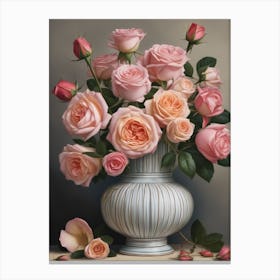 A Vase Of Pink Roses 70 Canvas Print