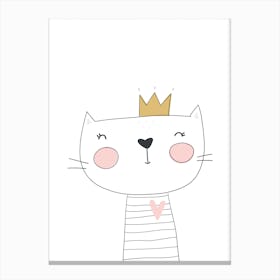 Cute White Cat with Crown Canvas Print