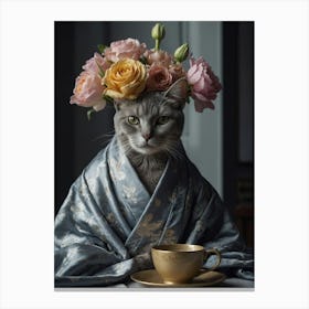 Cat With Flowers 5 Canvas Print