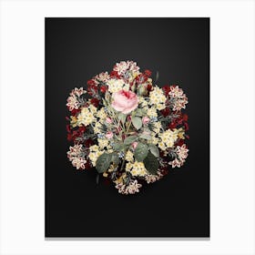 Vintage Double Moss Rose Flower Wreath on Wrought Iron Black n.1162 Canvas Print