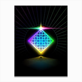 Neon Geometric Glyph in Candy Blue and Pink with Rainbow Sparkle on Black n.0158 Canvas Print