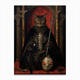 Gothic Art Style Cat On Throne In Medieval Clothing Canvas Print