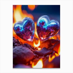 Burning Love Two Hearts On Fire Canvas Print