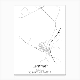 Lemmer,Netherlands Minimalist Map Canvas Print