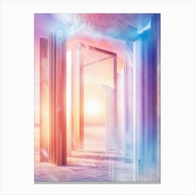 Geometric Portal Swirled With Dreamy Abstract Pastel Sky Prismatic Refractions Within Sleek Shar (1) 2 Canvas Print