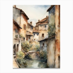 Watercolour Of An Italian Village Canvas Print