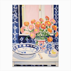 Bathroom Vanity Painting With A Daisy Bouquet 3 Canvas Print