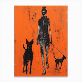 Dog, Woodblock Animal  Drawing 2 Canvas Print