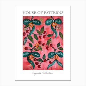 Folk Cherries And Bows 1 Pattern Poster Canvas Print