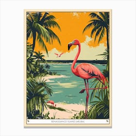 Greater Flamingo Renaissance Island Aruba Tropical Illustration 3 Poster Canvas Print