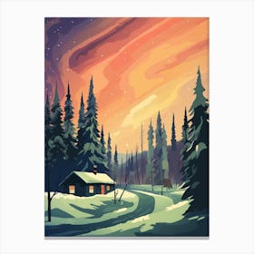 Vintage Winter Travel Illustration Fairbanks Alaska 1 Canvas Print