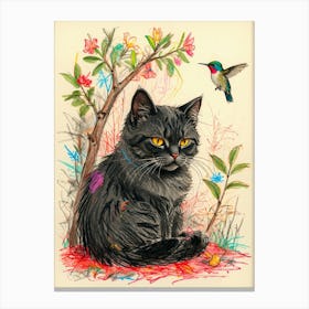 Cat With Hummingbird Canvas Print