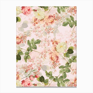 Vintage Summer Redouté Rose Blossoms Garden Canvas Print