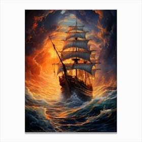 Sailing Ship At Sunset Canvas Print