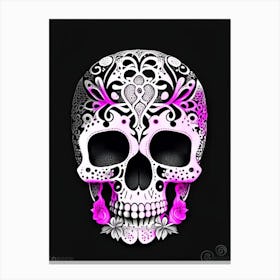 Skull With Abstract Elements 1 Pink Doodle Canvas Print