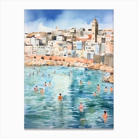 Swimming In Tangier Morocco Watercolour Canvas Print
