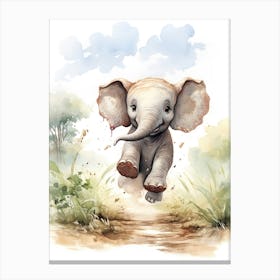 Elephant Painting Running Watercolour 2 Canvas Print