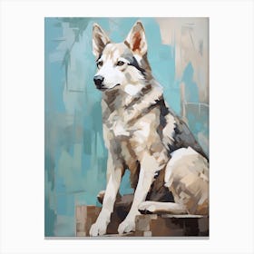 Siberian Husky Dog, Painting In Light Teal And Brown 1 Canvas Print